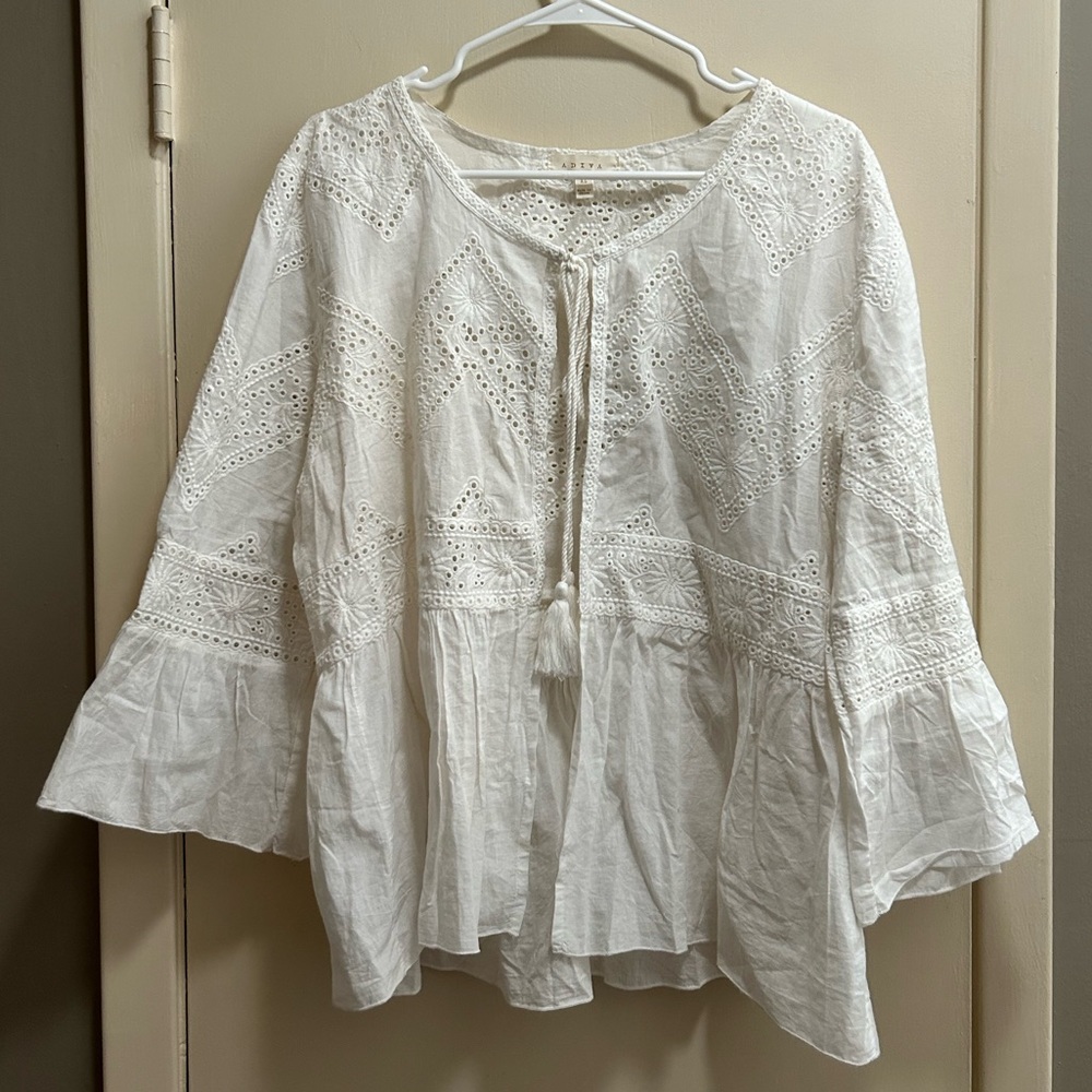 Adiva from Anthropology White Eyelet Top with Tie